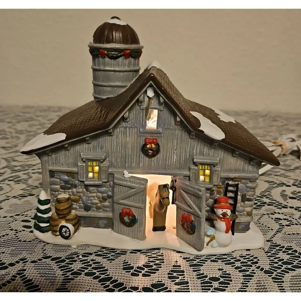 Adorable Christmas Lighted Village Barn Accessory